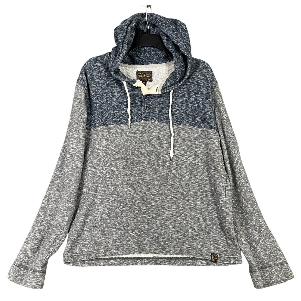 Lucky‎ Brand Hoodie Mens Medium Gray Blue Henley Pullover Colorblock Streetwear
